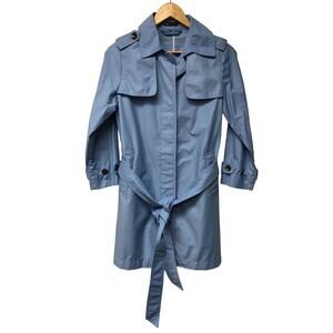Gap Coat Womens XS Short Trench Blue Belted Epaulettes Hidden Button 498619